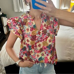 THML Flutter Sleeve Floral V-neck Blouse